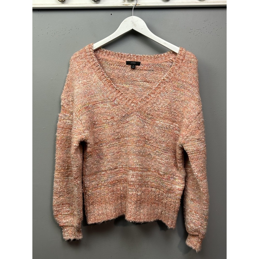 J.CREW Sweater Womens S Pink V Neck Long Sleeve Chunky Knit Pullover Multicolor